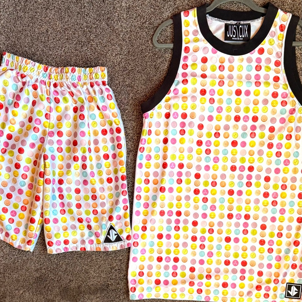 Just Cux E Pill Multicolor Polka Dot Tank & Shorts Set with Green Lining